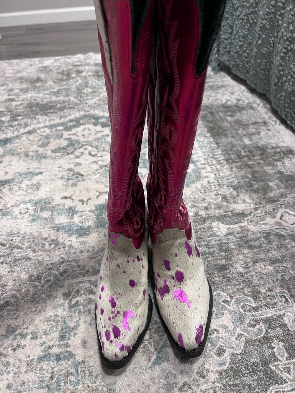 Dingo Pink and White Speckled Western Heeled Boots - Picture 2 of 7